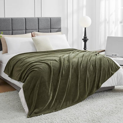 Hansleep Fleece Moss Green Full Blanket, Super Soft Flannel Fuzzy Plush Cozy Blanket for All Seasons, Moss Green, Full 84x90 Inches