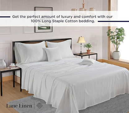 LANE LINEN 600 Thread Count 100% Cotton White Twin XL Sheets Set, Soft & Comfy Bedding Set Perfect for Hospital Beds, Mercerized Cotton, Fully Elasticized Silky Soft Cotton White Sheets Twin XL