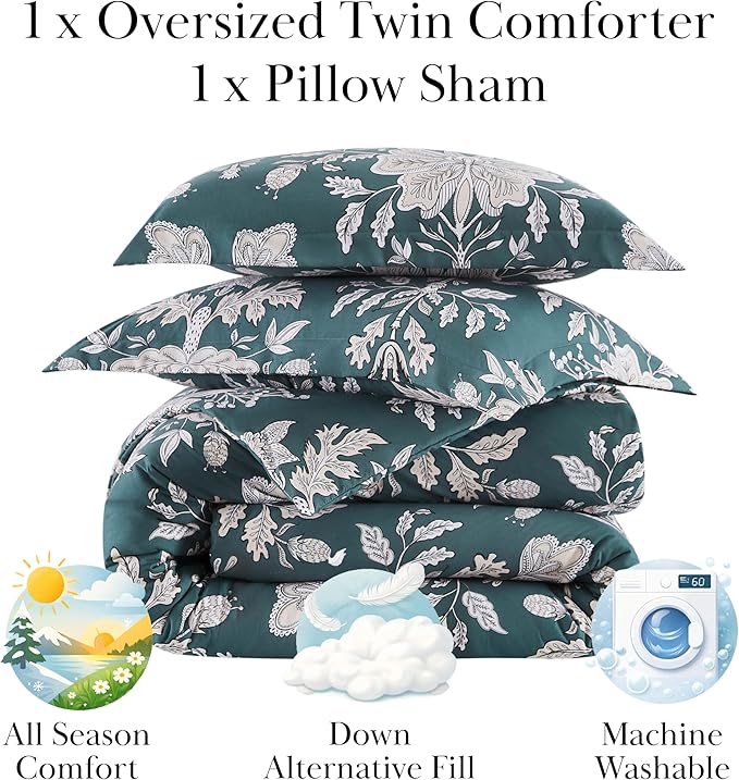 Southshore Fine Living, Inc. Vintage Garden Collection - Twin XL Comforter Set, Dorm Premium Bedding, All-Season Down Alternative Lightweight, Oversized 2-Piece Soft Comforter Set, Twin/XL, Blue