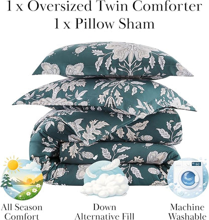Southshore Fine Living, Inc. Vintage Garden Collection - Twin XL Comforter Set, Dorm Premium Bedding, All-Season Down Alternative Lightweight, Oversized 2-Piece Soft Comforter Set, Twin/XL, Blue