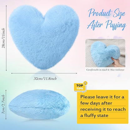 9 Pcs Pastel Colors Easter Heart Pillow Faux Rabbit Fur Fluffy Love Heart Throw Pillows Cute Decorative Soft Throw Cushion Gift for Women Couch Bed Sofa Chair Home 11 in