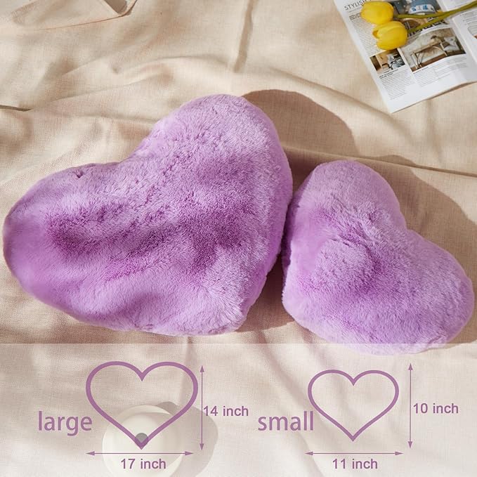 YRXRUS Heart Pillow, Purple Heart Pillows, Love Pillow Gifts, 14X17 Inch Large Heart Shaped Pillows, Faux Rabbit Fur Coquette Room Decor Throw Pillows, Living, Bedroom, Indoor Outdoor