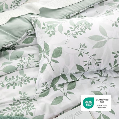 Bedsure Twin/Twin XL Comforter Set Dorm Bedding - White & Green Floral Comforter Set, Twin Extra Long Comforter for College, 2 Pieces Summer Bed Includes 1 Pillow Sham Floral Sage Green