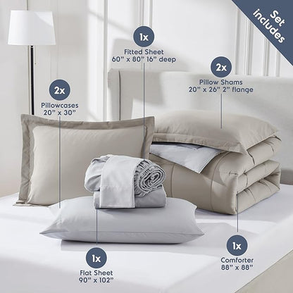 Nestl 7 Piece Queen Comforter Set – Linen Reversible Bed in a Bag – Complete Queen Size Bedding Set with Sheets, Pillowcases and Shams