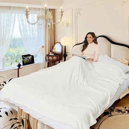 Electric Heated Blanket King Size 90"×100", Comfortable & Luxurious Flannel, 4 Heating Levels & 10 H Auto Shut Off, White