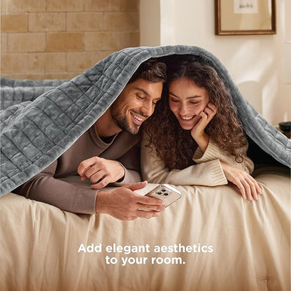 Bedsure Electric Blanket Queen Size - Dual Control Heated Weighted Blanket Queen with 10 Heat Settings, Fast Heating with 10 Time Settings (84x90 inches, Formal Gray)