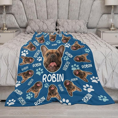 Custom Paw Prints Pet Name Blanket Personalized Dog Memory Blankets with Photos Customized Puppy Blanket for Large Medium Small Dog, Dog Gift for Dog Lovers Mom Dad Cute Dog Cat