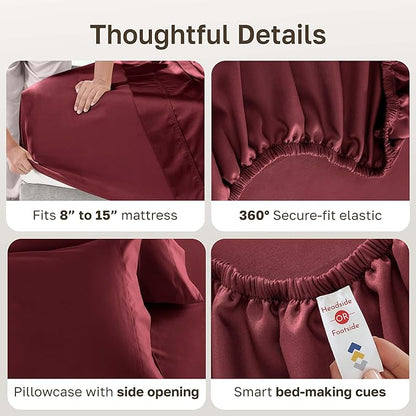 California Design Den 100% Cotton Twin Sheets Set - Luxury 600 Thread Count, Sateen Weave, Cooling Deep Pocket Sheets Twin Size Bed Set, Hotel Quality Silky Sheets - Brick Red