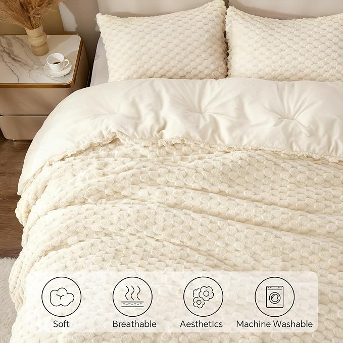 BEDELITE Fluffy Twin Comforter Set - Beige Fleece Soft Comforter for Twin Size Bed, Luxury Warm Bedding Set for Winter, Fuzzy Bed Set 2 Pieces (1 Comforter, 1 Pillowcase)