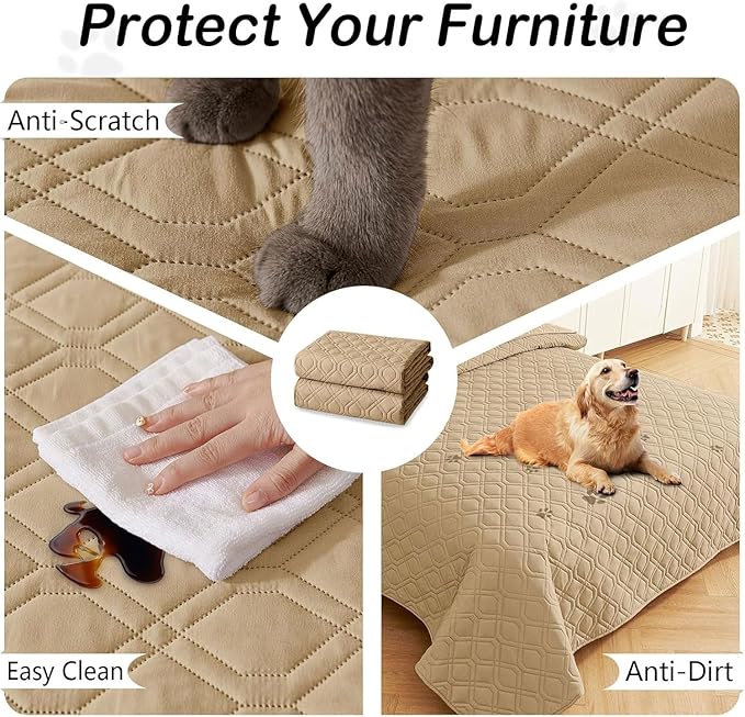 hyha Waterproof Dog Bed Blanket, Soft Pet Blankets, Waterproof Couch Cover for Dogs, Reversible Sofa Covers Washable for Furniture (68x82 Inch, Camel/Camel)