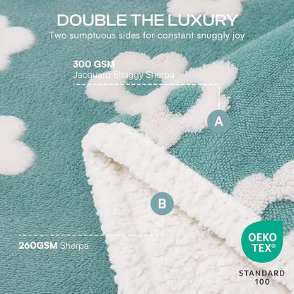 Luciphia Waterproof Pet Blanket for Medium Large Dogs Washable Fluffy Thick Jacquard Shag Fleece Warm Sherpa 3D Textured Flower Print for Cats Puppy Couch Protection (Blue,57x40 inches)