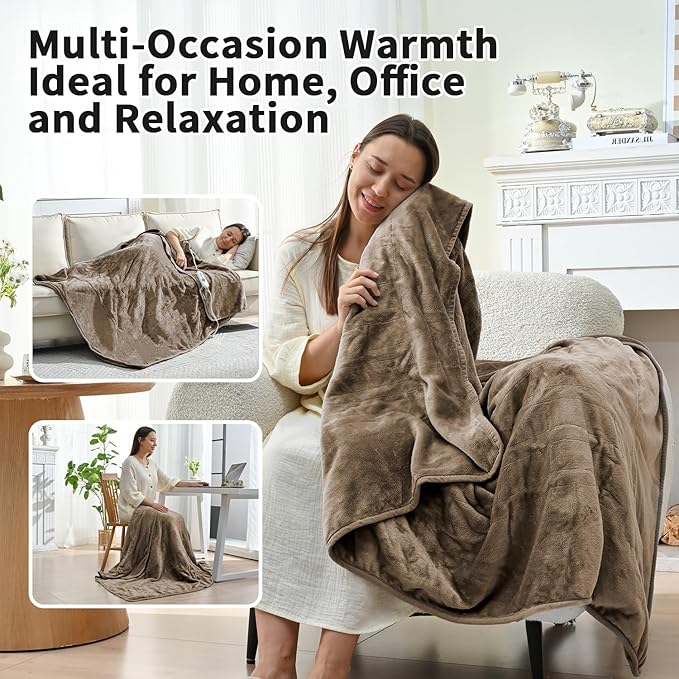 Heated Electric Blankets - Soft Flannel Electric Throw Heating Blanket Throw 50" x 60" Taupe - Velvet & Velvet