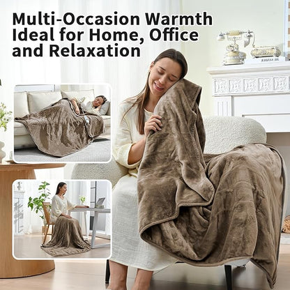 Heated Electric Blankets - Soft Flannel Electric Throw Heating Blanket Throw 50" x 60" Taupe - Velvet & Velvet