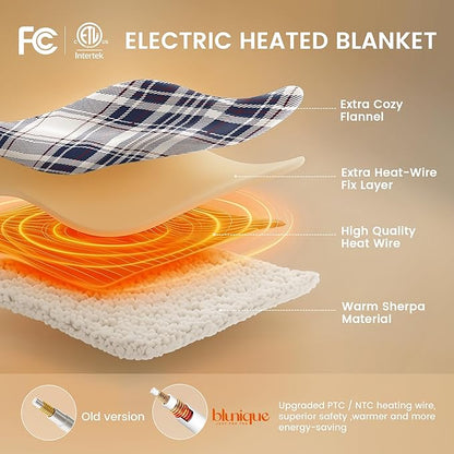 Heated Blanket Electric Throw-50''x60''Ultra Soft Cozy Plaid Flannel Fast Heating Electric Blanket with 10 Heat Levels & 10 Hours Auto Off, ETL Certified, Keep Warm in Home Office (Tartan)
