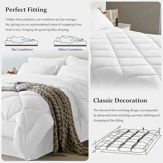 Newspin Twin Comforter Set White - Bed in a Bag Twin Size 6 Pieces, All Season Bed Set, Fluffy Comforter Set with Sheets, Sheet Set Quilt Blanket, Pillowcases & Shams & Bed Skirt