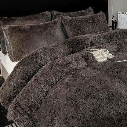 chovy Faux Fur Plush Gray Comforter Sets Full/Queen - Ultra Soft Shaggy Flannel Velvet Fluffy Fuzzy 3PC Bedding Set (Comforter x 1 Pillowcases x 2)