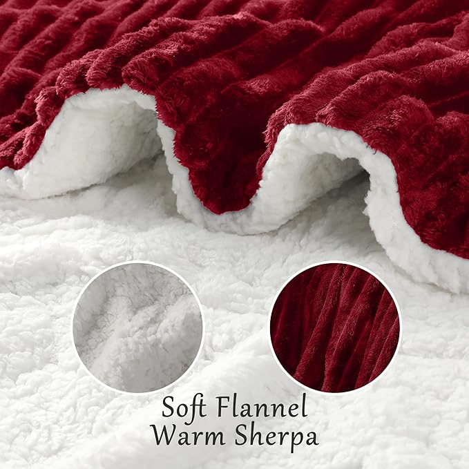 Electric Blanket Heated Full Blanket, Super Soft Flannel & Sherpa Electric Full Blanket with 6 Fast Heating Levels, 10 Hours Auto Off & OverHeat Protection, Machine Washable, 72'' X 84'', Red