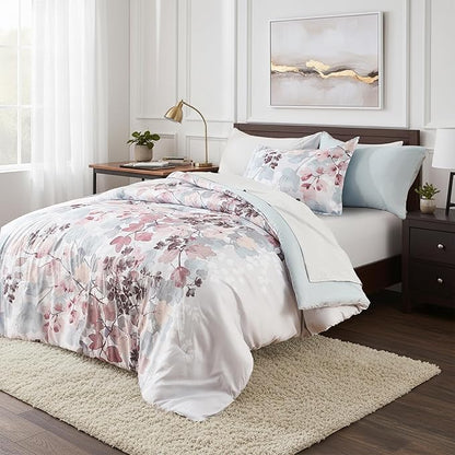 Twin Comforter Set Blush Bed Set, 6 Pieces Cute Floral Bedding Set Ultra Soft Botanical Flowers Comforter, Sheets, Pillowcase & Sham