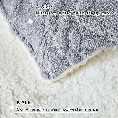 Joyreap 3-Piece Fluffy Faux Fur Sherpa Comforter Set Light Gray, Twin Size Luxury Tufted Bedding Comforter Set, All Season Soft n Cozy Plush Comforter Bed Set- 68x86 inches