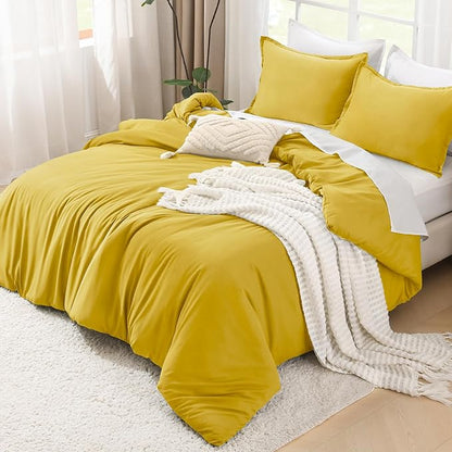 Litanika Mustard Yellow Comforter Set Twin/Twin XL Size, 2 Pieces Lightweight Solid Bedding Comforter Set, All Season Fluffy Bed Set (66x90In Comforter & 1 Pillowcase)
