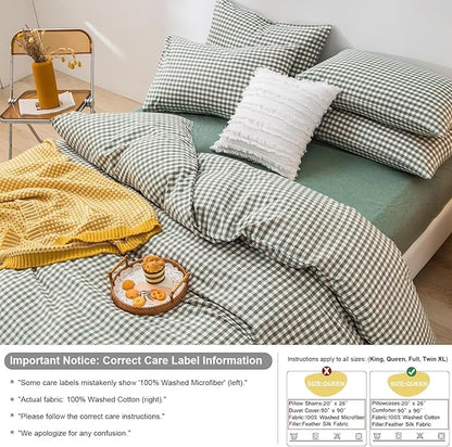 mixinni Green Gingham Comforter Set Full, Plaid Comforter Set 3 Pieces 1 Green Grid Comfoter with 2 Pillow Cases for All Seasons, Soft Fluffy Modern Grid Pattern Printed Bedding-Full Size