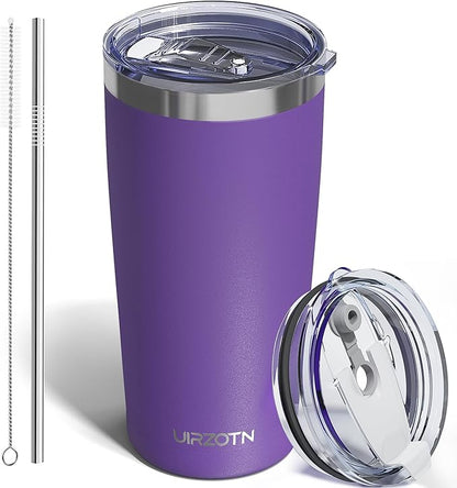 Travel Coffee Tumbler 20oz, Leakproof Travel Coffee Mug with Dual Lids and Straw, Stainless Steel Double Wall Vacuum Insulated Tumbler for Hot/Iced Drinks (Purple, Textured Matte)