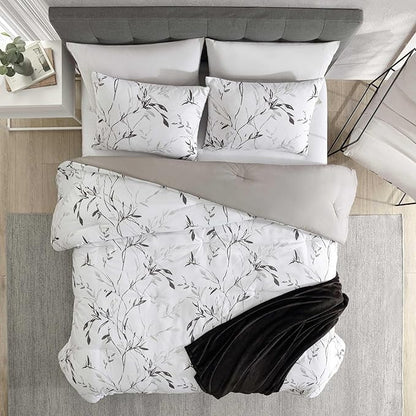 Kenneth Cole - Comforter Set, Super Soft Bedding with Matching Shams & Bonus Throw Blanket, Luxurious Home Decor (Ink Wash Vine Charcoal, Queen)