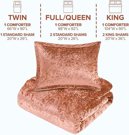 Comfort Spaces Luxe Twin Comforter Set Velvet Comforters for Twin Size Bed, Microfiber Reverse, Juliette, All Season Velvet Bedding Twin Size, Fluffy Bed Set, Sham, Twin/Twin XL, Burnt Orange 2 Piece