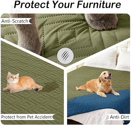 hyha Waterproof Dog Blanket, Soft Pet Bed Blankets, Waterproof Sofa Couch Cover for Dogs Washable, Reversible Pet Couch Covers for Sofa Furniture (52x82 Inch, Green/Navy Blue)