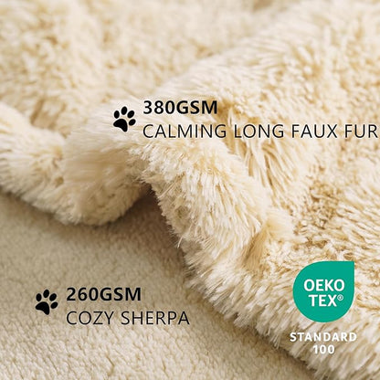 gogobunny Waterproof Dog Blanket for Couch & Furniture Protection - Super Soft Reversible Throw for Large Dogs & Cats, Calming Washable Fur & Sherpa Pet Blanket(33x77 Inch, Beige)