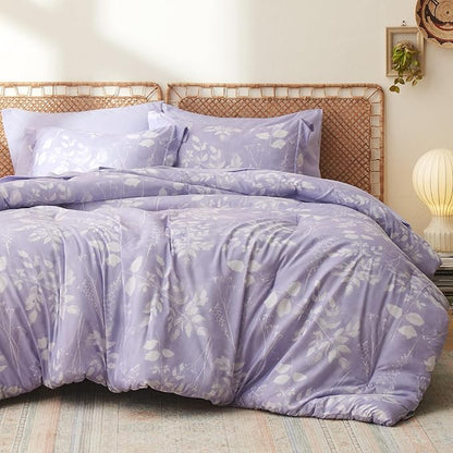 Bedsure Full Size Comforter Set - 7 Pieces Floral Lavender Soft Bedding Sets, Full Bed in a Bag with Botanical Flowers Comforter, Sheets, Pillowcases & Shams