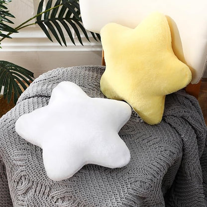 2 Pcs 11 Inch Star Pillow Decorative Star Shaped Throw Pillow Gift Cute Aesthetic Soft Plush Floor Cushions Room Decor for Bedroom Living Room Sofa Bed(Yellow, White)