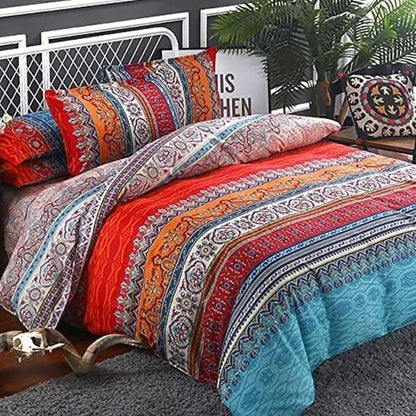 Goodidea Striped Bohemian Comforter Set King Size 3 Pieces Boho Hippie Geometric Bedding Set Soft Breathable Reversible Microfiber Boho Comforter with 2 Pillowcases(20"x36")