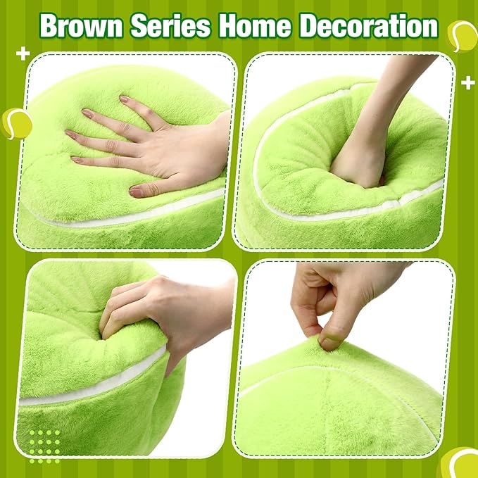 Yousoontic Tennis Ball Plush 10.8 Inch Nordic Round Tennis Sports Pillow Fluffy Tennisball Throw Pillow Stuffed Plushies Sport Theme Gifts for Couch Sofa Bedroom Bed Decorations