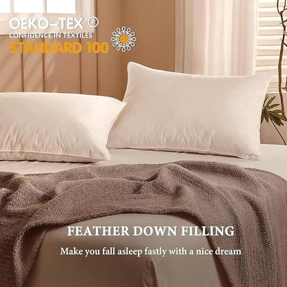 BHZ Goose Down Feather Pillows Queen Size - Hotel Collection Bed Pillows for Sleeping Soft Pillow for Side and Back Sleepers with 100% Cotton Fabric