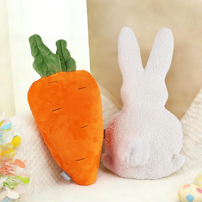 AELS Easter Bunny & Carrot Throw Pillows, Set of 2, Cute Bunny and Carrot Decorative Pillows, Spring Easter Decor for Sofa Couch Living Room Bedroom Nursery