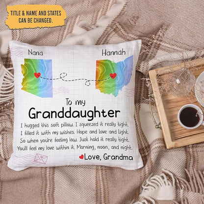 Hyturtle Personalized to My Granddaughter Pillow (Insert Included) Gifts from Grandma - Birthday for Granddaughter - State to State Custom Name Sofa Couch Home Decor Throw Pillow
