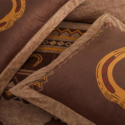 Chezmoi Collection Sedona 7-Piece Southwestern Wild Horses Microsuede Bedding Comforter Set, Extra Wide Queen, Brown
