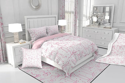 Pink Bowknot Kids Girls Comforter Set King Size,Cartoon Hand Drawn Stars Love Bow Quilt Set,Sweet Princess Style Bedding Set for Teens Woman Room Decor,Dreamy Pink White Duvet Insert 3Pcs