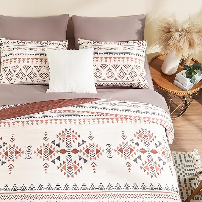Geniospin King Size Comforter Set- 7 Pieces Boho Bed in a Bag, Western Bedding Set for All Seasons, Reversible Aztec Bedding, Lightweight Comforter Bed Set with Sheets, Pillowcases & Shams