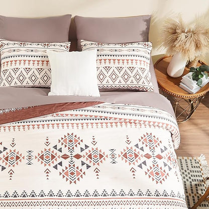 Geniospin King Size Comforter Set- 7 Pieces Boho Bed in a Bag, Western Bedding Set for All Seasons, Reversible Aztec Bedding, Lightweight Comforter Bed Set with Sheets, Pillowcases & Shams