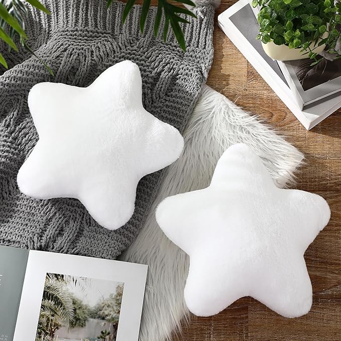 2 Pcs 11 Inch Star Pillow Decorative Star Shaped Throw Pillow Gift Cute Aesthetic Soft Plush Floor Cushions Room Decor for Bedroom Living Room Sofa Bed(White)