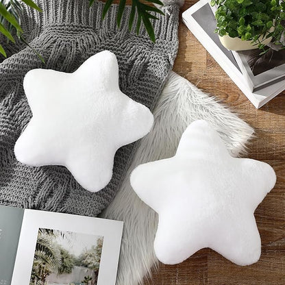 2 Pcs 11 Inch Star Pillow Decorative Star Shaped Throw Pillow Gift Cute Aesthetic Soft Plush Floor Cushions Room Decor for Bedroom Living Room Sofa Bed(White)