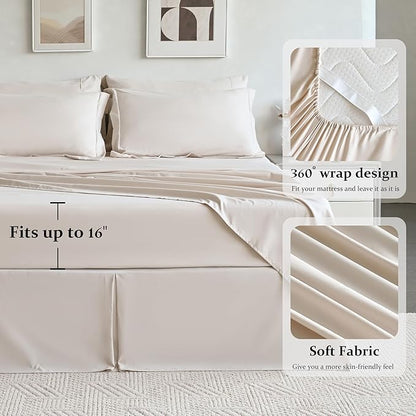 Newspin Full Comforter Set Beige - Bed in a Bag Full Size 8 Pieces, All Season Bed Set, Fluffy Comforter Set with Sheets, Sheet Set Quilt Blanket, Pillowcases & Shams & Bed Skirt