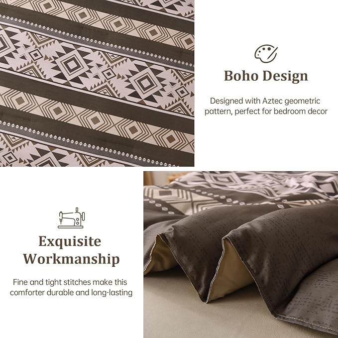 Anibedding Brown Comforter Set Queen 7 Pieces Boho Western Bedding Set for All Season, Aztec Bed in a Bag Queen Soft Microfiber Comforter Set with Sheets, Pillowcases & Shams
