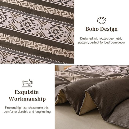 Anibedding Brown Comforter Set Queen 7 Pieces Boho Western Bedding Set for All Season, Aztec Bed in a Bag Queen Soft Microfiber Comforter Set with Sheets, Pillowcases & Shams