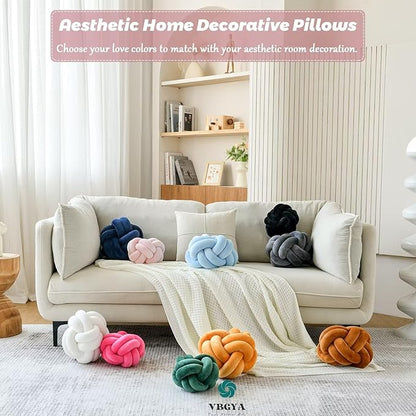 Knot Pillow Ball, Soft Decorative Throw Pillows, 11 Inch Round Plush Knotted Cushion Light Pink, Modern Home Decor for Bedroom, Sofa, Couch