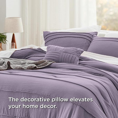 Bedsure Purple King Size Comforter Set - 4 Pieces Pinch Pleat Bed Set, Down Alternative Bedding Sets for All Season, 1 Comforter, 2 Pillowcases, 1 Decorative Pillow