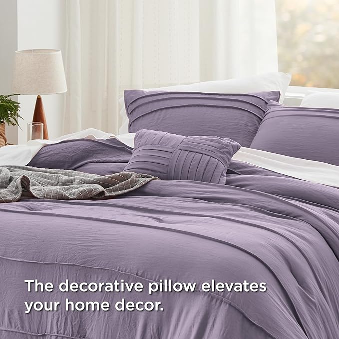 Bedsure Full Comforter Set - 4 Pieces Pinch Pleat Bed Set, Purple Boho Bedding for All Season, 1 Soft Comforter, 2 Pillowcases, 1 Decorative Pillow