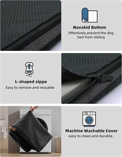 Sytopia Indestructible 36 Inch Orthopedic Waterproof Dog Crate Bed chew Proof for Large Dogs, Removable Washable Cover, Egg Crate Foam Mat, Suitable for Dogs Up to 60 Lbs, Dark Grey
